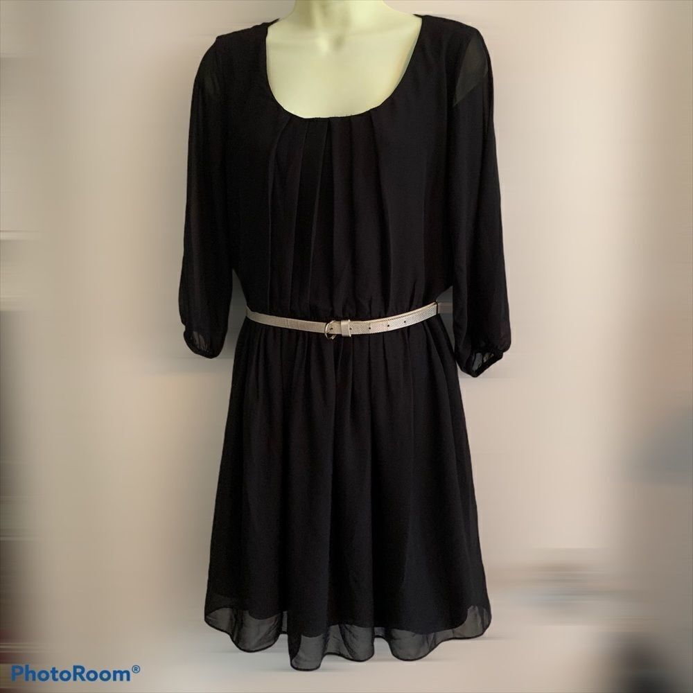 By & By black‎ chiffon polyester dress/ gold belt